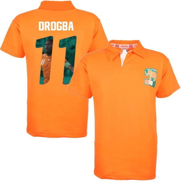 TOFFS - Ivory Coast Retro Football Shirt 1980's + Drogba 11 (Photo Style)