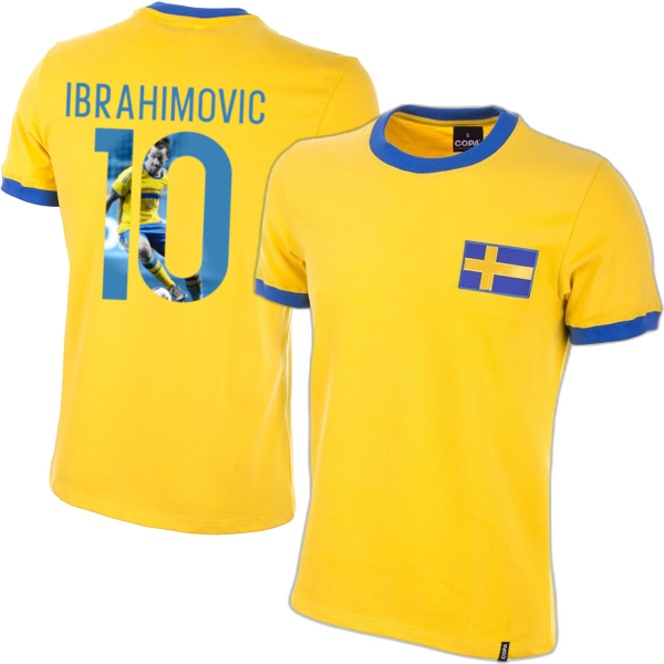 COPA Football - Sweden Retro Football Shirt 1970's + Ibrahimovic 10 (Photo Style)